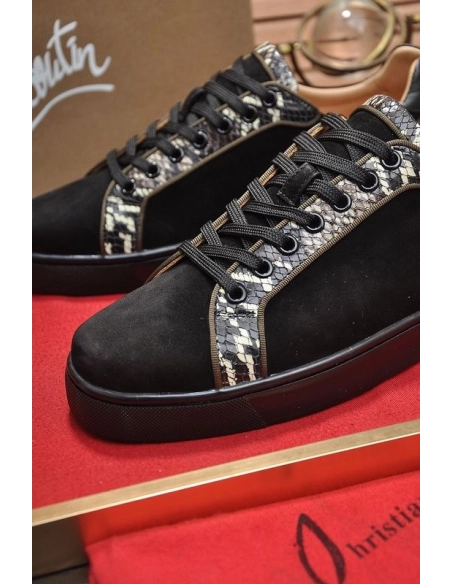 Cheap Christian Louboutin Men Sneakers Low-top Python Pattern Trim Veau Velours Black Sale Online