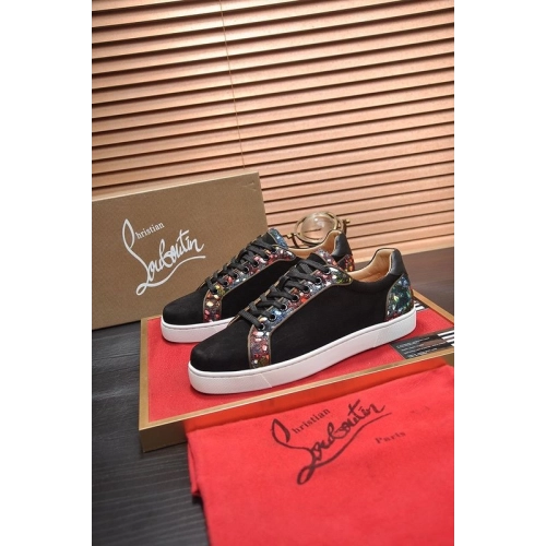 Knockoff Christian Louboutin Men Sneakers Low-top Veau Velours Black, Fake CL Shoes