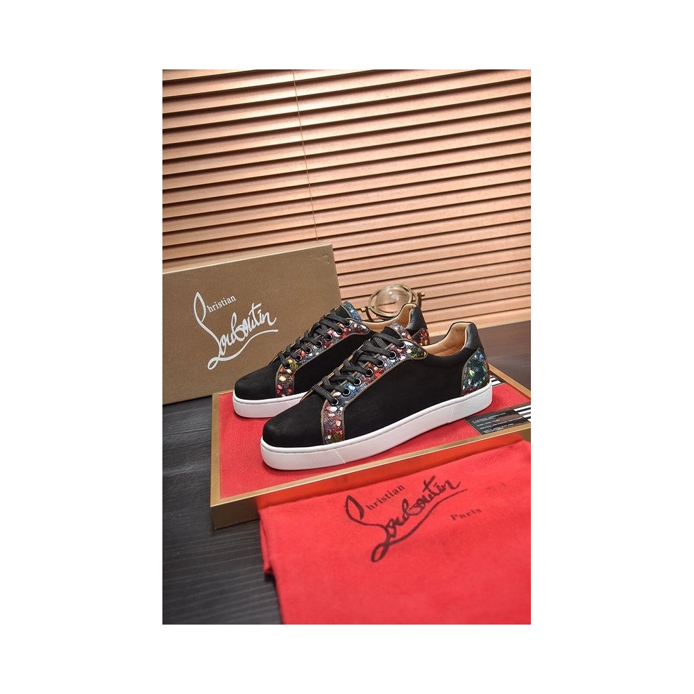 Knockoff Christian Louboutin Men Sneakers Low-top Veau Velours Black, Fake CL Shoes