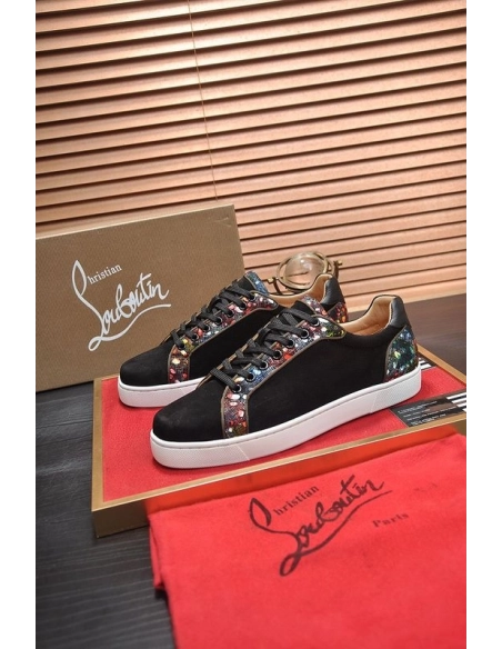 Knockoff Christian Louboutin Men Sneakers Low-top Veau Velours Black, Fake CL Shoes