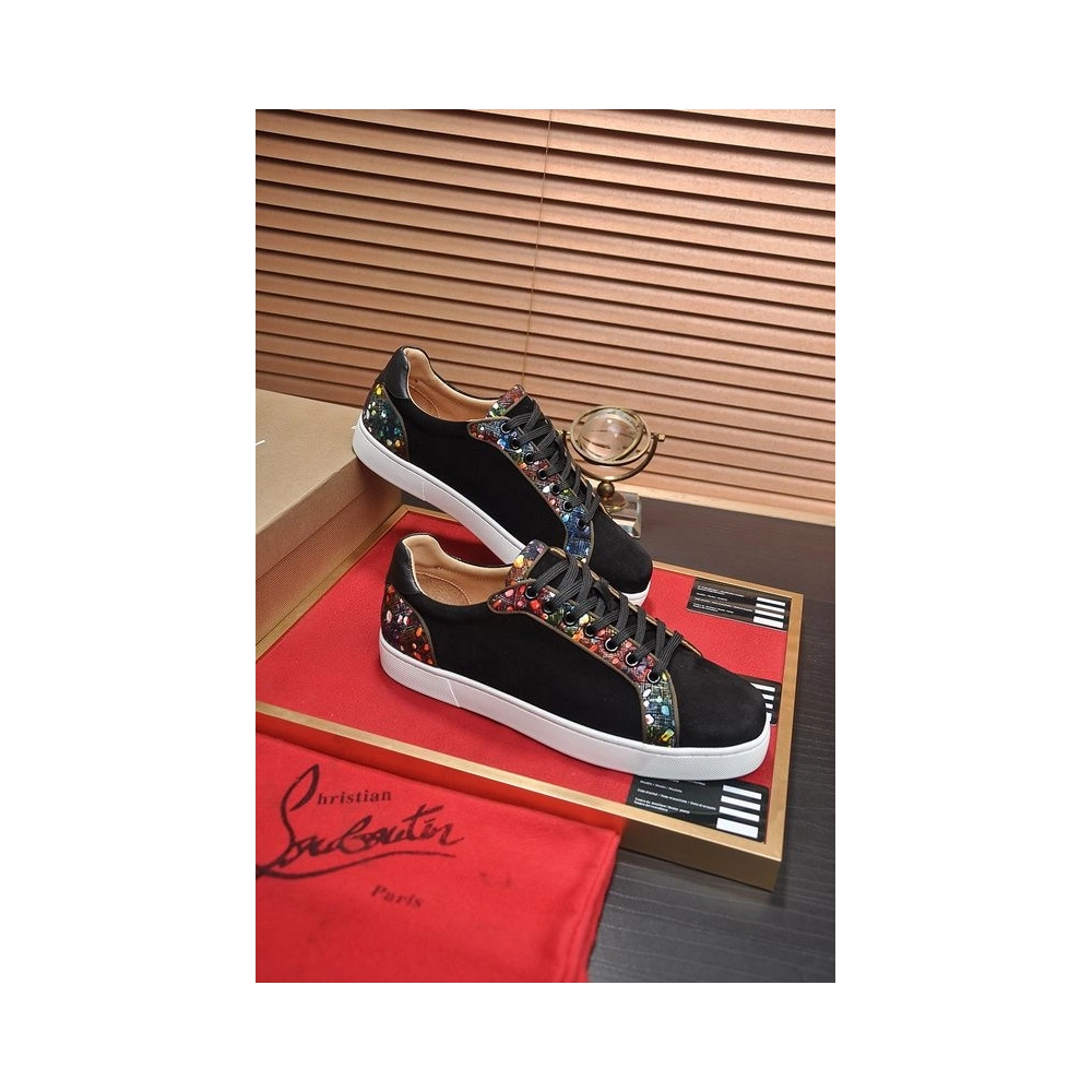 Knockoff Christian Louboutin Men Sneakers Low-top Veau Velours Black, Fake CL Shoes