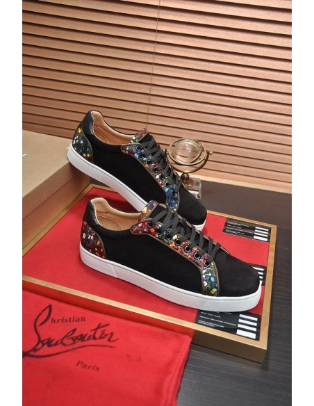 Knockoff Christian Louboutin Men Sneakers Low-top Veau Velours Black, Fake CL Shoes