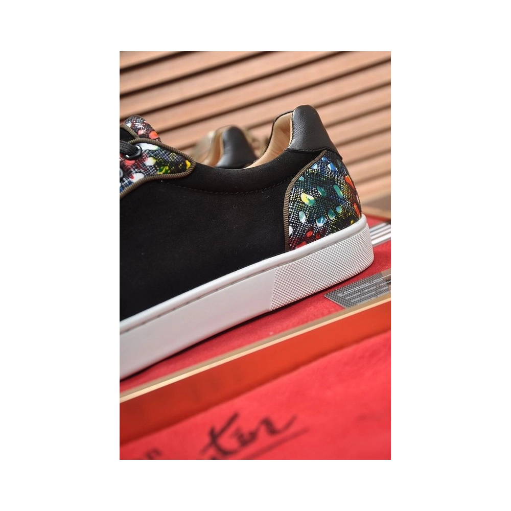 Knockoff Christian Louboutin Men Sneakers Low-top Veau Velours Black, Fake CL Shoes