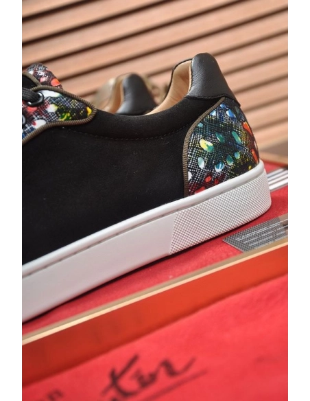 Knockoff Christian Louboutin Men Sneakers Low-top Veau Velours Black, Fake CL Shoes