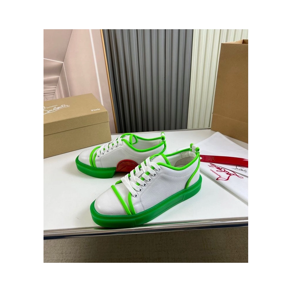 Fake Christian Louboutin Adolon Junior Low-Top Sneakers Leather Neon Green, Knockoff Christian Louboutin Shoes