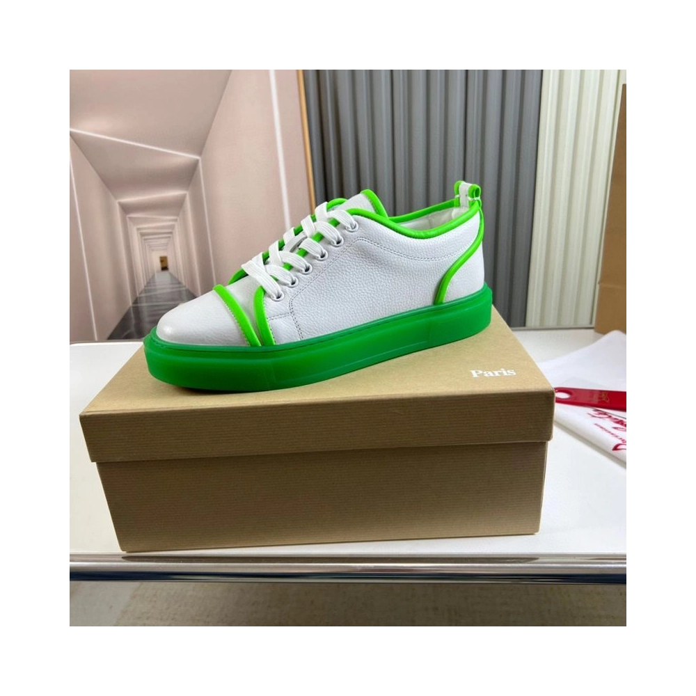 Fake Christian Louboutin Adolon Junior Low-Top Sneakers Leather Neon Green, Knockoff Christian Louboutin Shoes