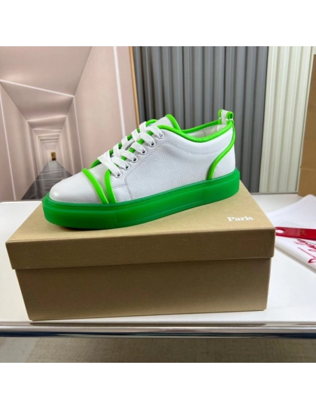 Fake Christian Louboutin Adolon Junior Low-Top Sneakers Leather Neon Green, Knockoff Christian Louboutin Shoes