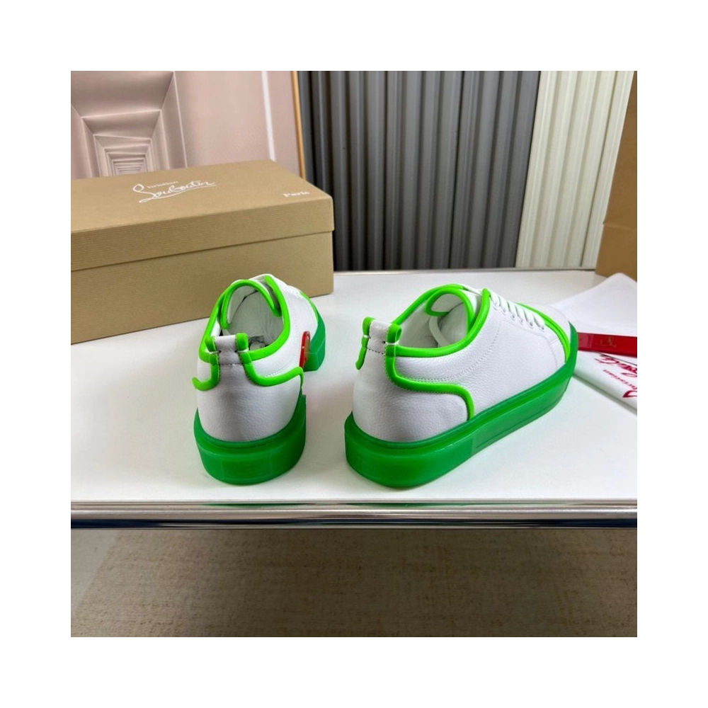 Fake Christian Louboutin Adolon Junior Low-Top Sneakers Leather Neon Green, Knockoff Christian Louboutin Shoes