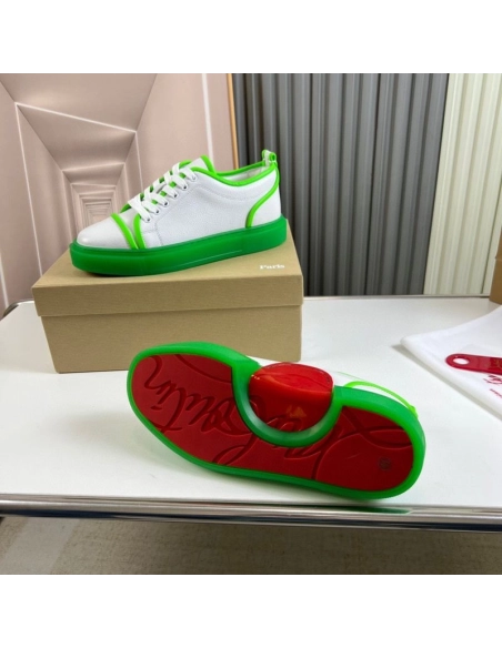 Fake Christian Louboutin Adolon Junior Low-Top Sneakers Leather Neon Green, Knockoff Christian Louboutin Shoes