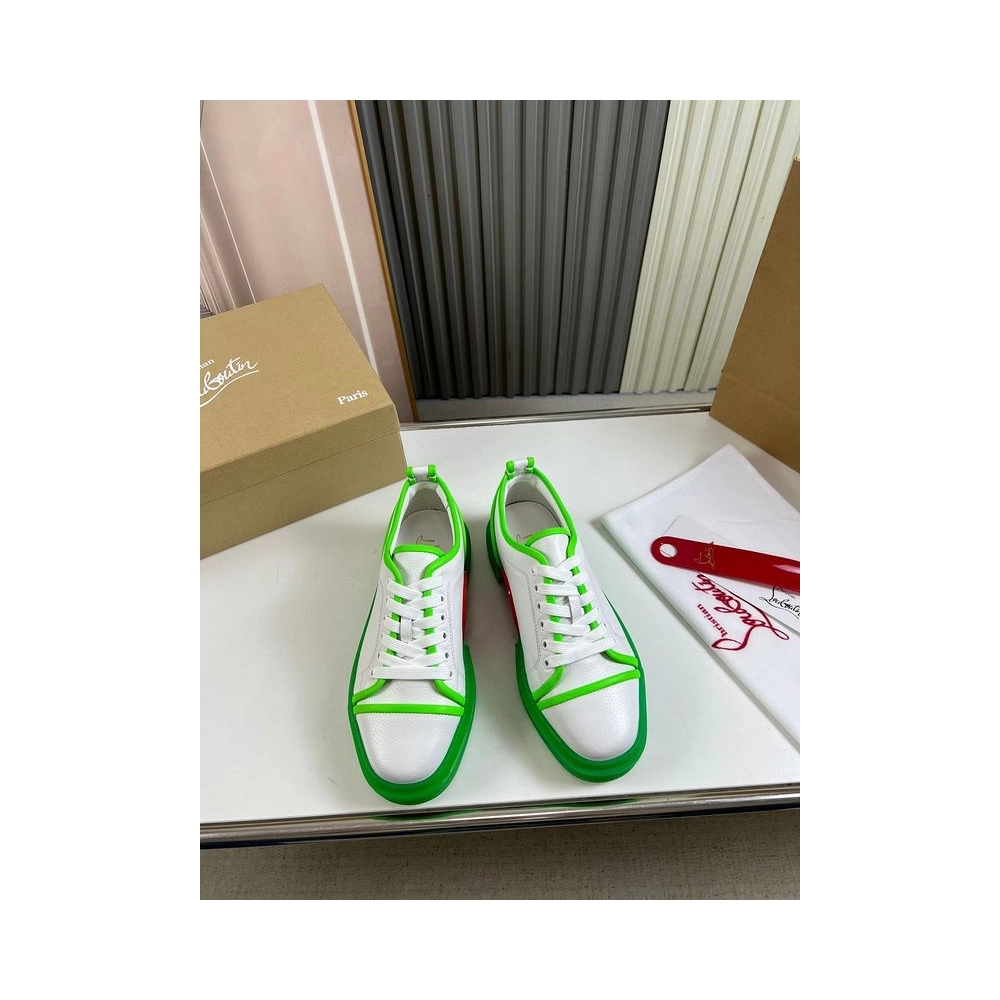 Fake Christian Louboutin Adolon Junior Low-Top Sneakers Leather Neon Green, Knockoff Christian Louboutin Shoes