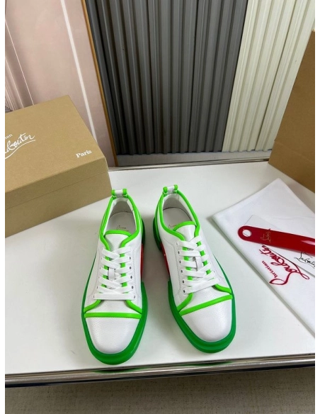 Fake Christian Louboutin Adolon Junior Low-Top Sneakers Leather Neon Green, Knockoff Christian Louboutin Shoes