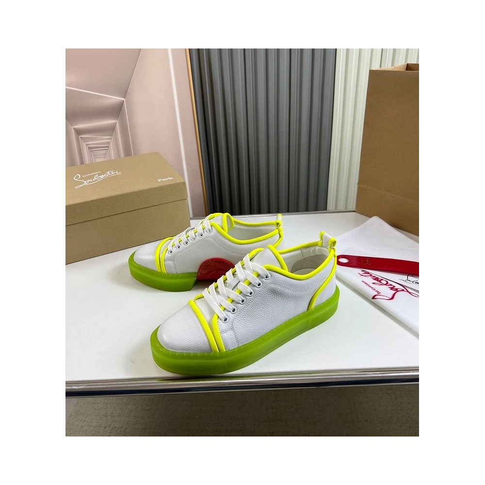 Replica Christian Louboutin Adolon Junior Low-Top Sneakers Leather Neon Yellow