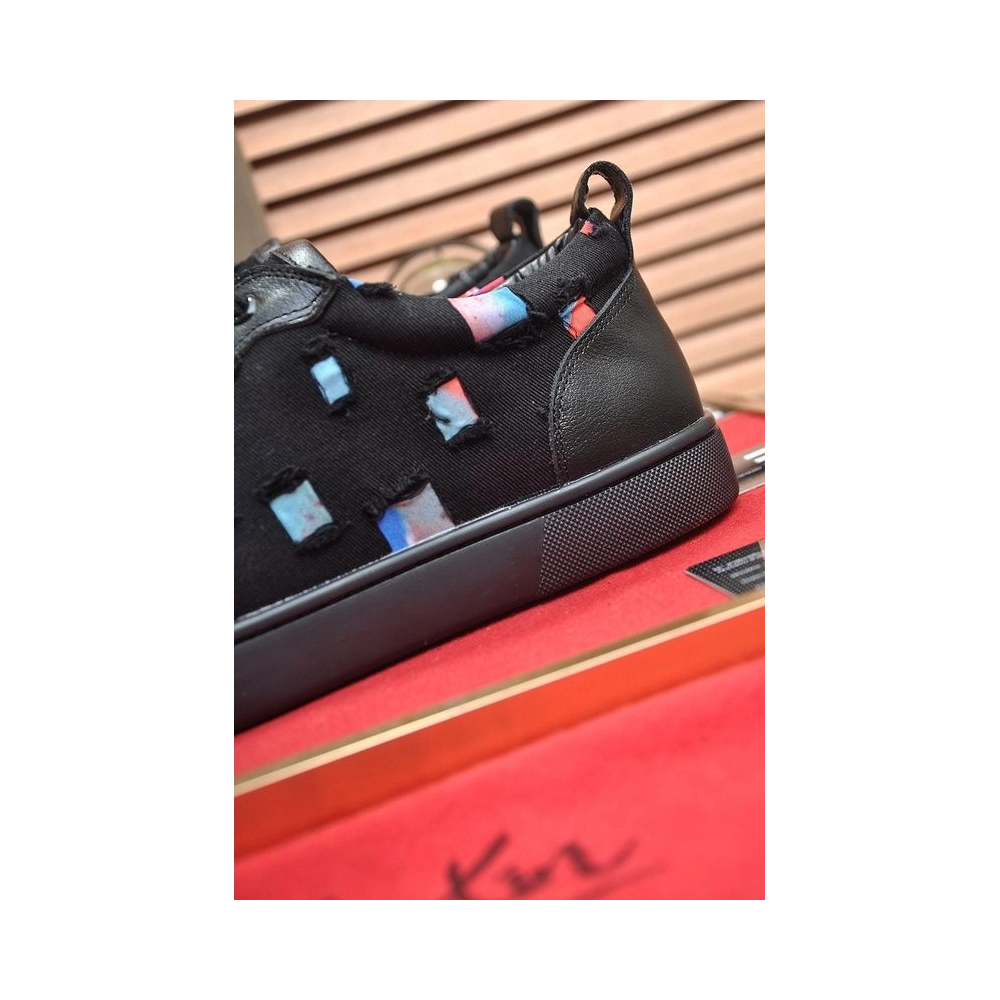 Knockoff Christian Louboutin Men Low-top Sneaker Fabric with Spikes Black, Fake CL Shoes