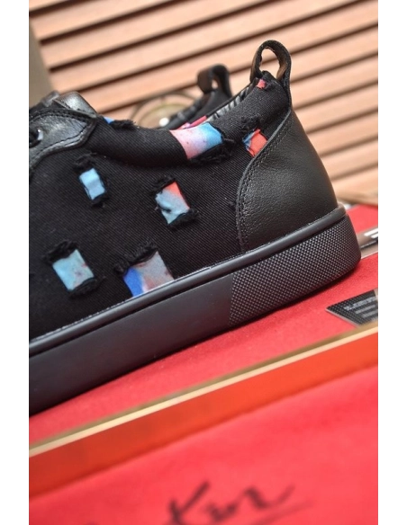 Knockoff Christian Louboutin Men Low-top Sneaker Fabric with Spikes Black, Fake CL Shoes