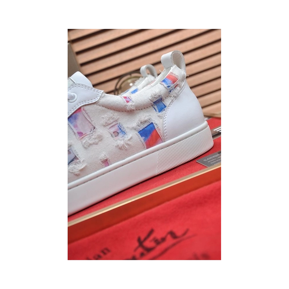 Cheap Christian Louboutin Men Low-top Sneaker Fabric with Spikes White Sale Online