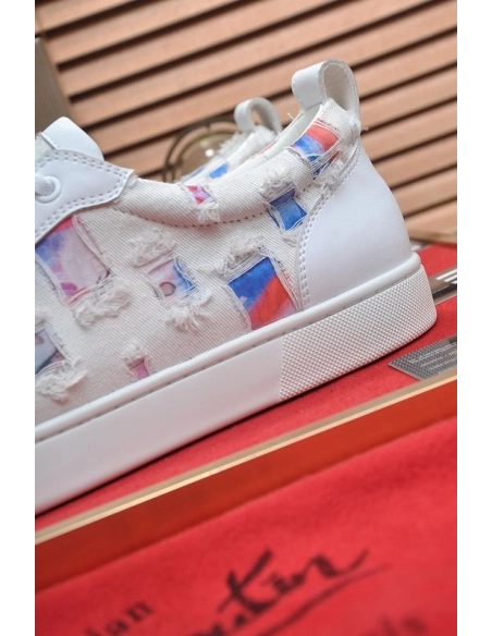 Cheap Christian Louboutin Men Low-top Sneaker Fabric with Spikes White Sale Online