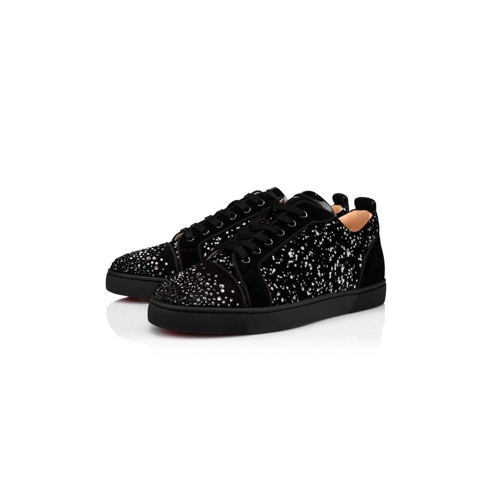 cheap Christian Louboutin Low-top Louis Junior Black/silver Velvet Sneaker sale