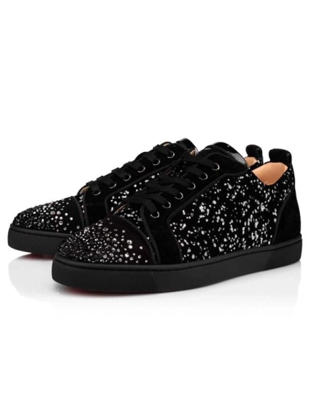 cheap Christian Louboutin Low-top Louis Junior Black/silver Velvet Sneaker sale