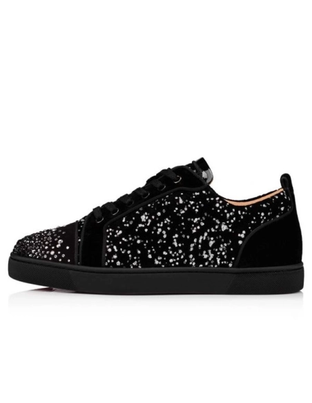 cheap Christian Louboutin Low-top Louis Junior Black/silver Velvet Sneaker sale