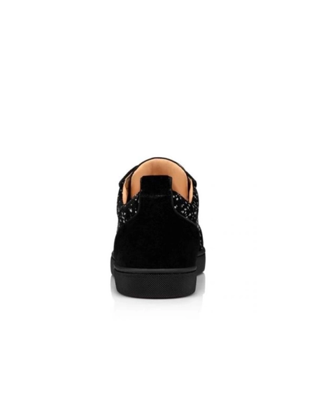 cheap Christian Louboutin Low-top Louis Junior Black/silver Velvet Sneaker sale