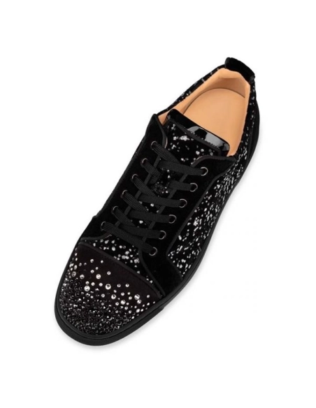 cheap Christian Louboutin Low-top Louis Junior Black/silver Velvet Sneaker sale