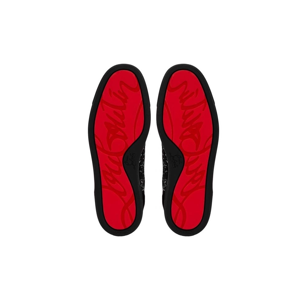 cheap Christian Louboutin Low-top Louis Junior Black/silver Velvet Sneaker sale