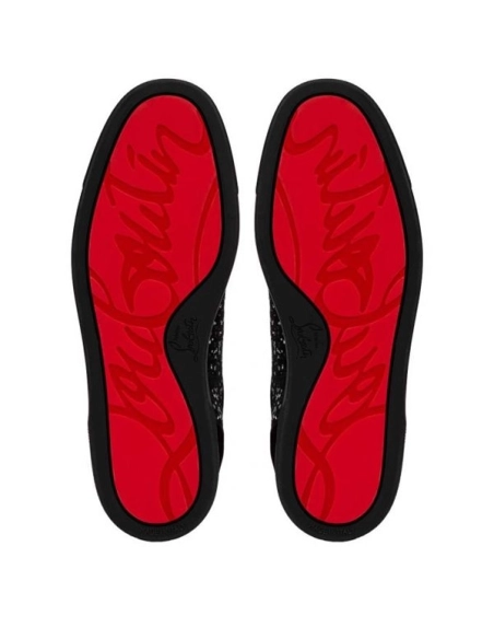 cheap Christian Louboutin Low-top Louis Junior Black/silver Velvet Sneaker sale