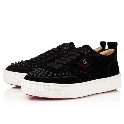 cheap Christian Louboutin Low-top Happyrui Spikes Black/black Mat Velours Sneaker sale