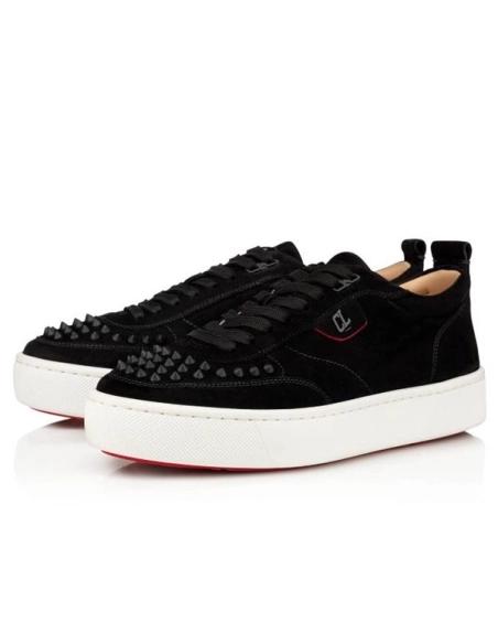 cheap Christian Louboutin Low-top Happyrui Spikes Black/black Mat Velours Sneaker sale