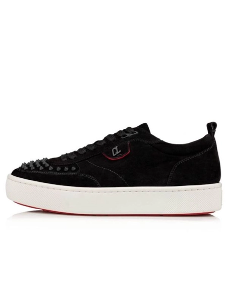 cheap Christian Louboutin Low-top Happyrui Spikes Black/black Mat Velours Sneaker sale