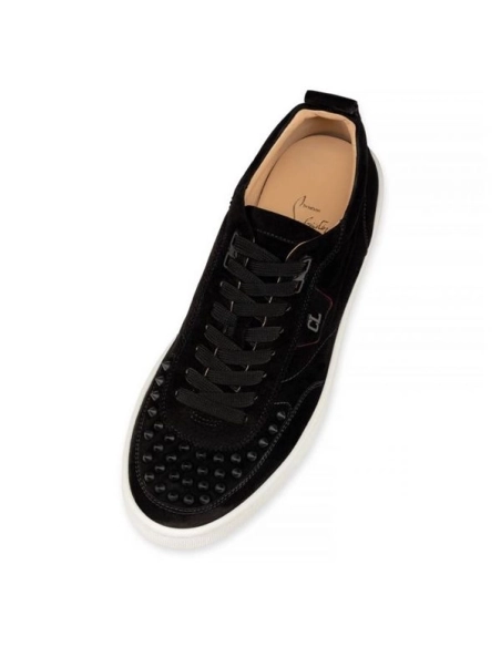 cheap Christian Louboutin Low-top Happyrui Spikes Black/black Mat Velours Sneaker sale
