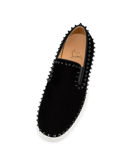 cheap Christian Louboutin Low-top Pik Boat Black/black Veau Velours Sneaker sale