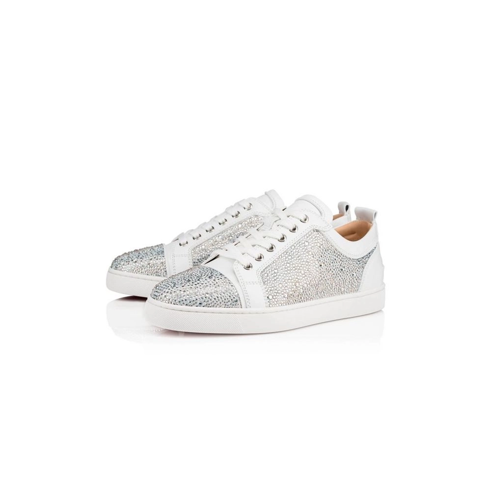cheap Christian Louboutin Low-top Louis Junior ST Version Bianco Strass Sneaker sale