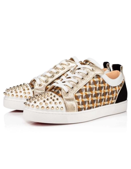cheap Christian Louboutin Low-top Louis Junior Spikes Orlato Version Multi Calf  For Men sale