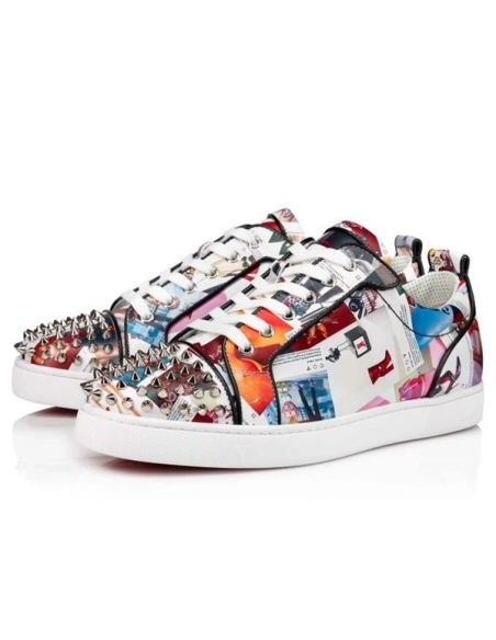cheap Christian Louboutin Low-top Louis Junior Spikes Multi/black Calf Sneaker sale