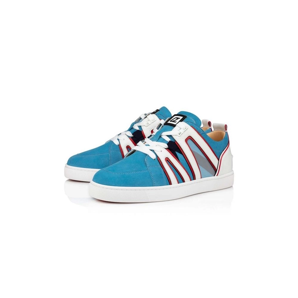 cheap Christian Louboutin Low-top Vida Viva LT Blue Version Panorama Suede sale