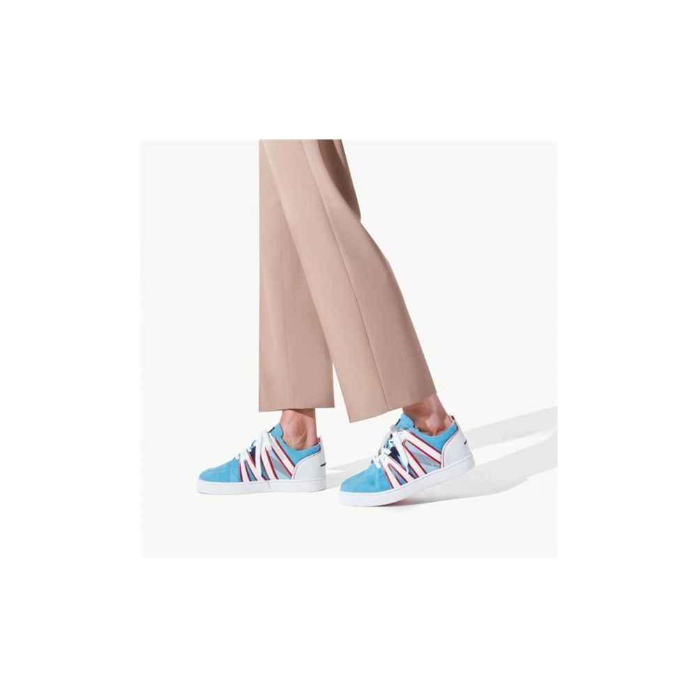 cheap Christian Louboutin Low-top Vida Viva LT Blue Version Panorama Suede sale