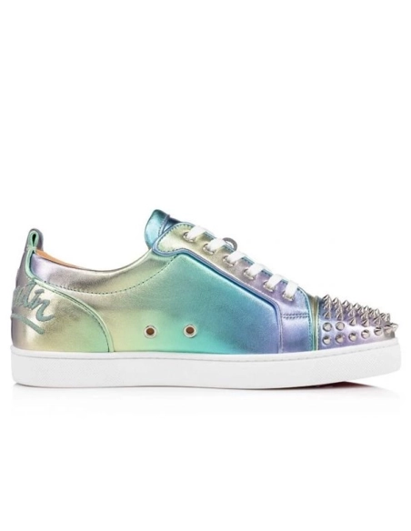 cheap Christian Louboutin Low Top Fun Louis Junior Spikes Orlato Multi/silver Nappa Sneaker sale