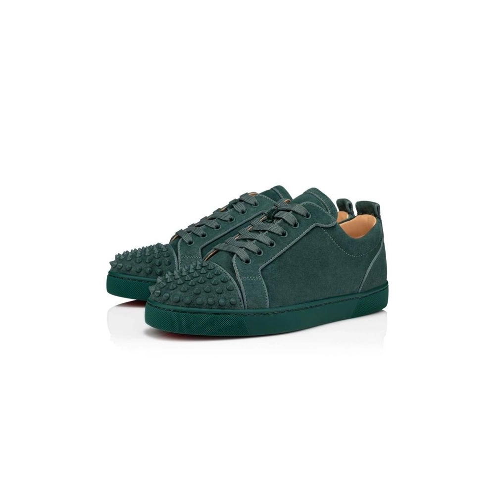 cheap Christian Louboutin Low Top Louis Junior SP Verveine/verveine Mat Suede Leather sale