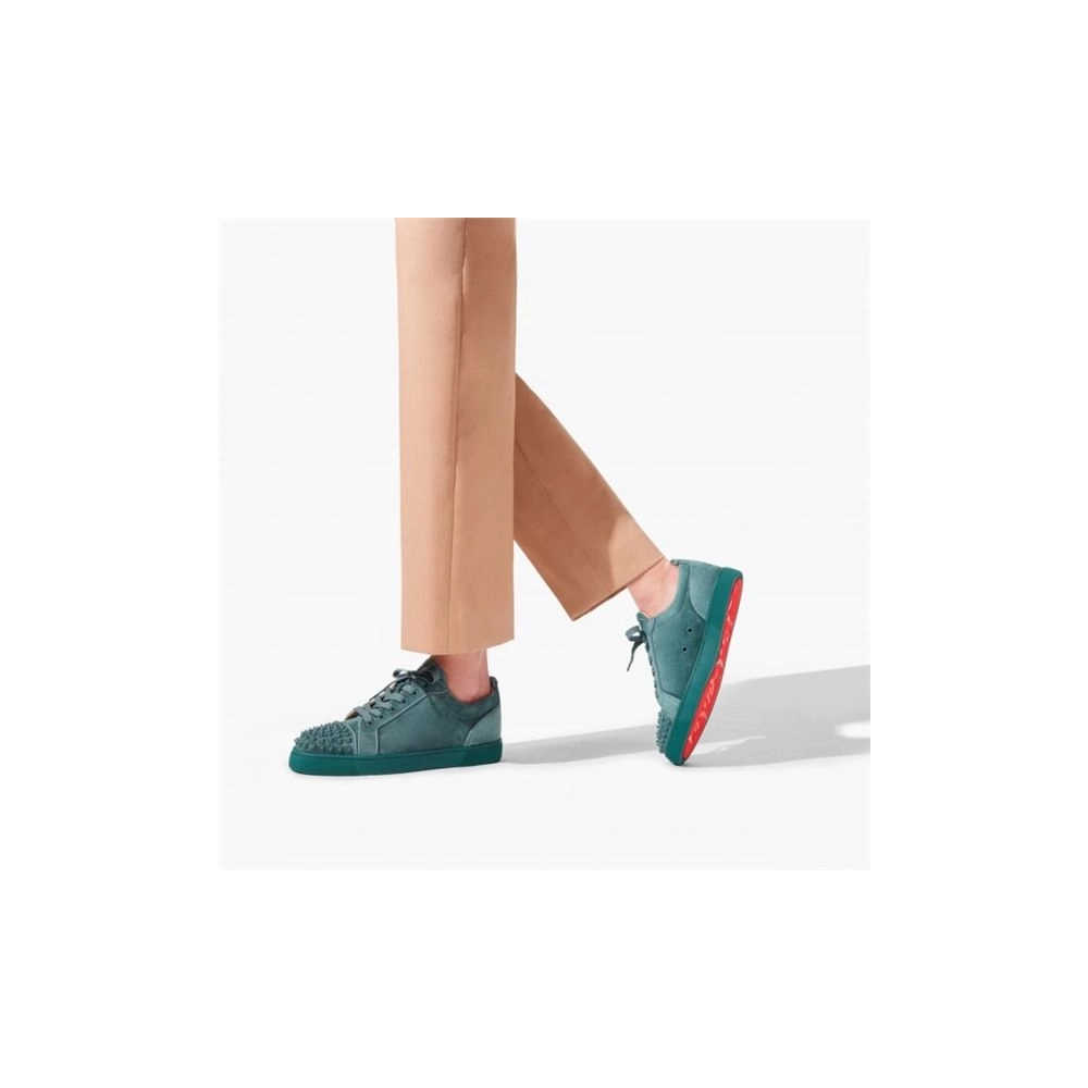 cheap Christian Louboutin Low Top Louis Junior SP Verveine/verveine Mat Suede Leather sale