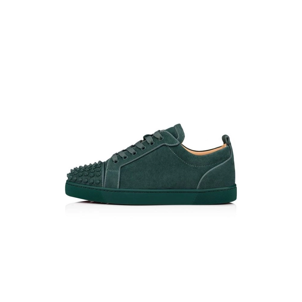 cheap Christian Louboutin Low Top Louis Junior SP Verveine/verveine Mat Suede Leather sale