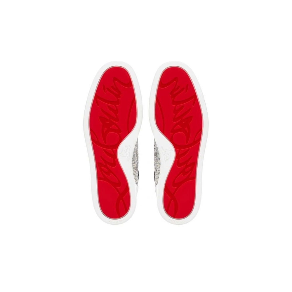 cheap Christian Louboutin Low Top Louis Junior Spikes Orlato Version Blue Ivoire Suede Leather sale