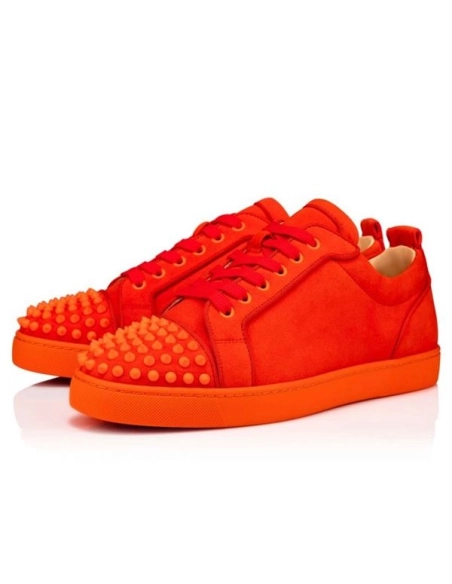 cheap Christian Louboutin Low-top Louis Junior SP Sunrise/sunrise Mat Suede Leather sale