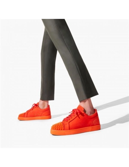 cheap Christian Louboutin Low-top Louis Junior SP Sunrise/sunrise Mat Suede Leather sale