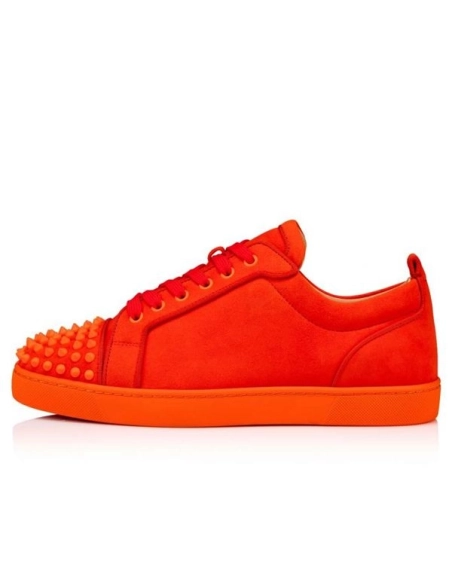 cheap Christian Louboutin Low-top Louis Junior SP Sunrise/sunrise Mat Suede Leather sale