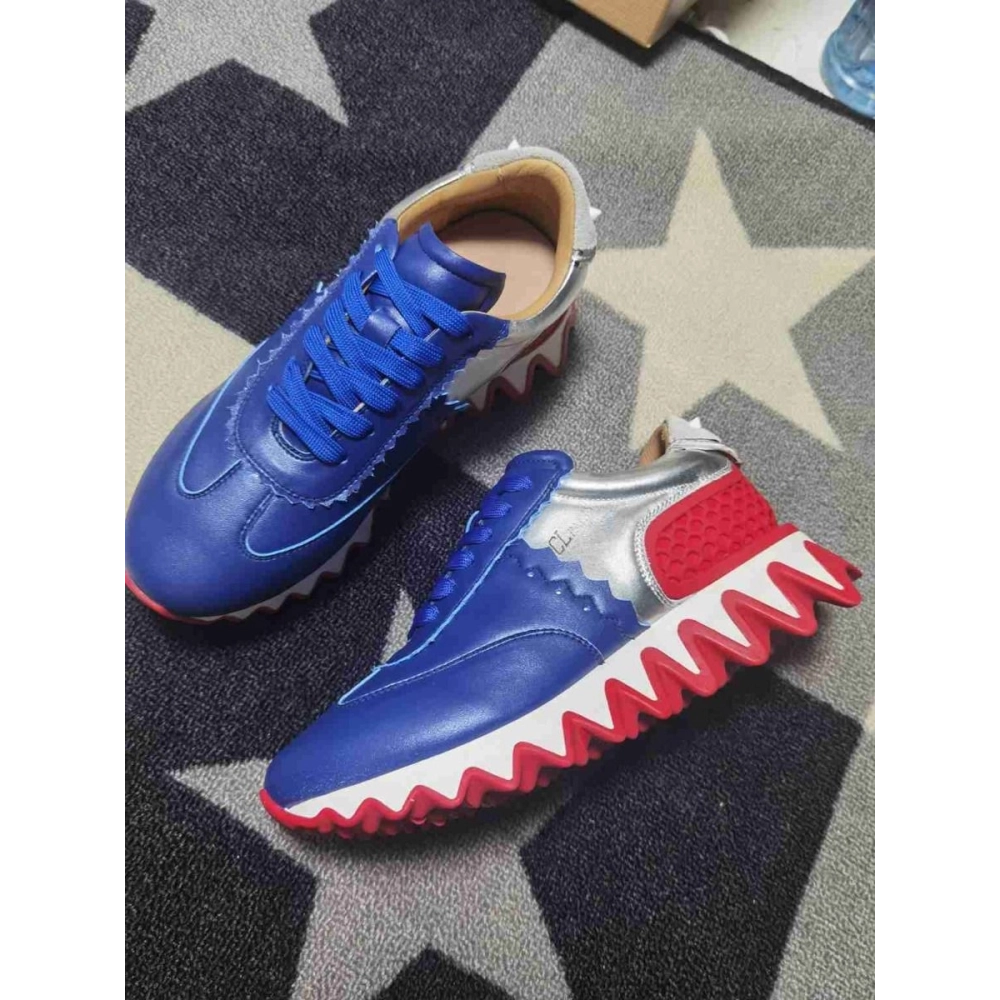 Cheap Christian Louboutin Loubishark Runners Calf Leather Blue Silver on Sale