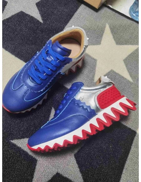 Cheap Christian Louboutin Loubishark Runners Calf Leather Blue Silver on Sale