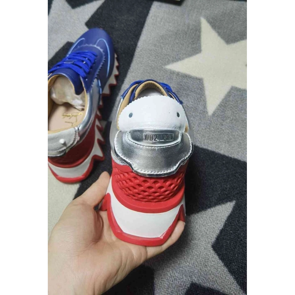 Cheap Christian Louboutin Loubishark Runners Calf Leather Blue Silver on Sale