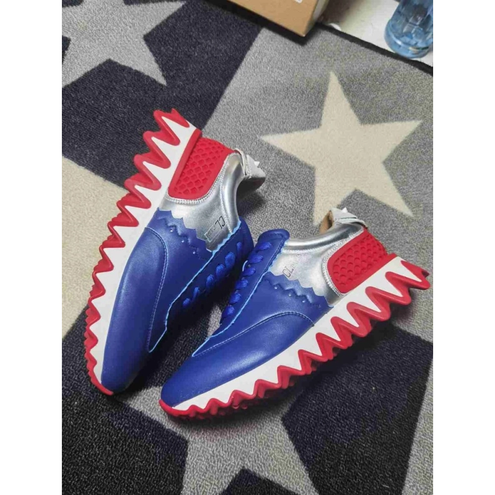 Cheap Christian Louboutin Loubishark Runners Calf Leather Blue Silver on Sale