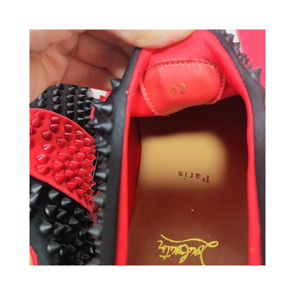Discount Christian Louboutin Spike Sock Men Sneakers Neoprene Black Red Sale Online